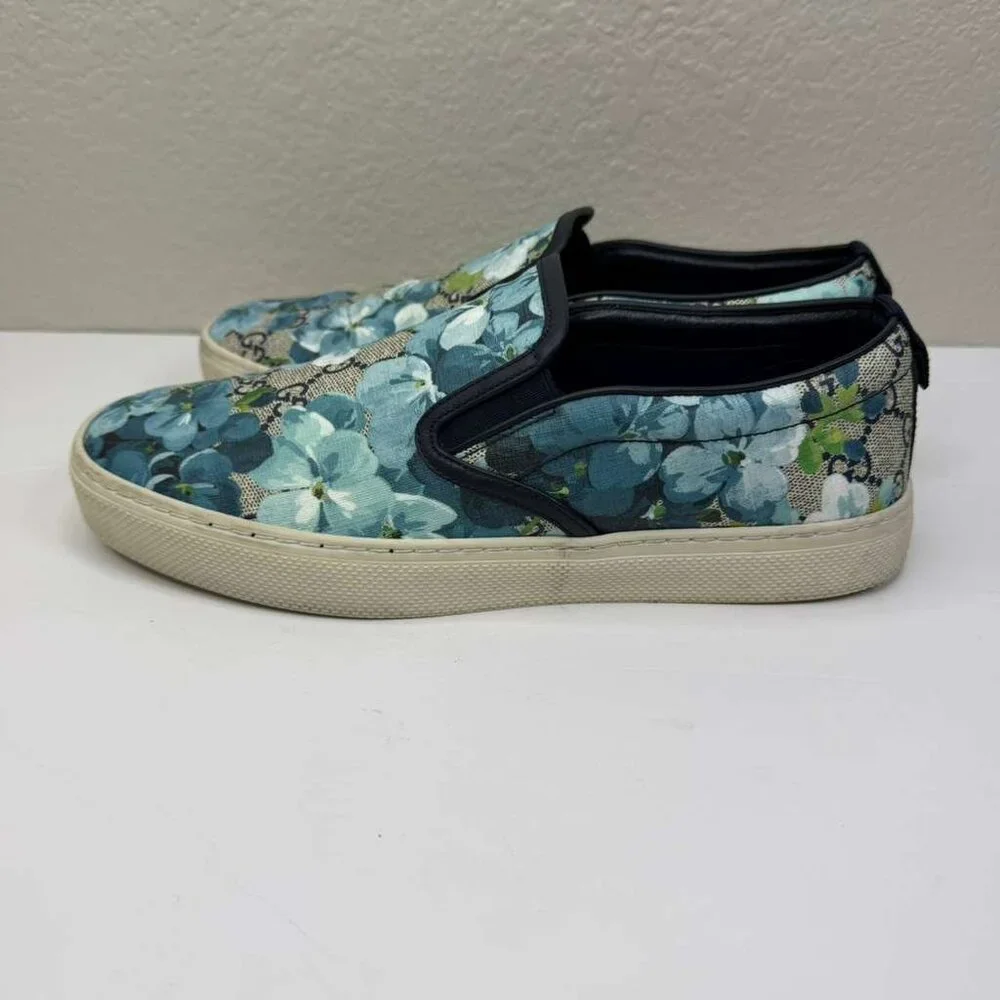 Mens Gucci Sneakers/GG Blooms/Broola/Slip-on/PVC Canvas Blue Floral Pattern - Picture 5 of 10